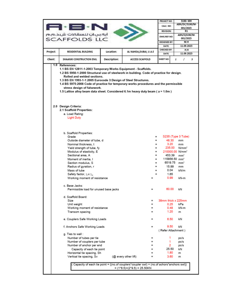 Design Calc. R1 - Shaanxi | PDF | Scaffolding | Bending
