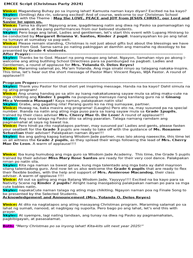 EMCEE Script Christmas Party 2024 | PDF