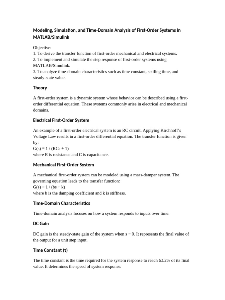 First Order System Lab Report | PDF