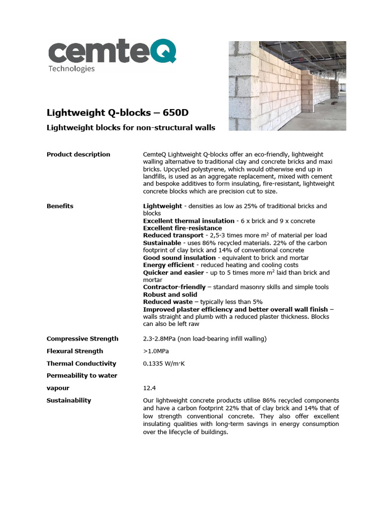 CemteQ Q Blocks Data Sheet - Nov2025 | PDF | Concrete | Brick