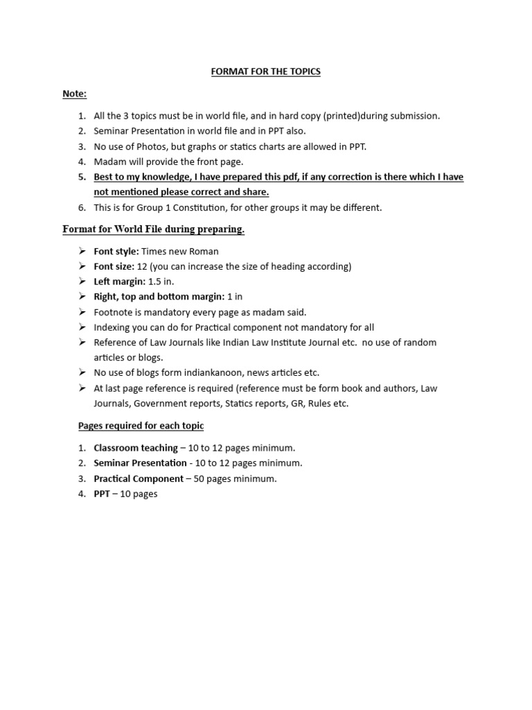 Format For The Topics | PDF