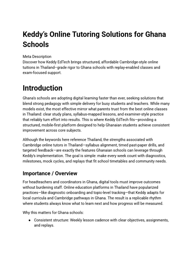 Keddy's Online Tutoring Solutions For Ghana Schools | PDF | Educational ...