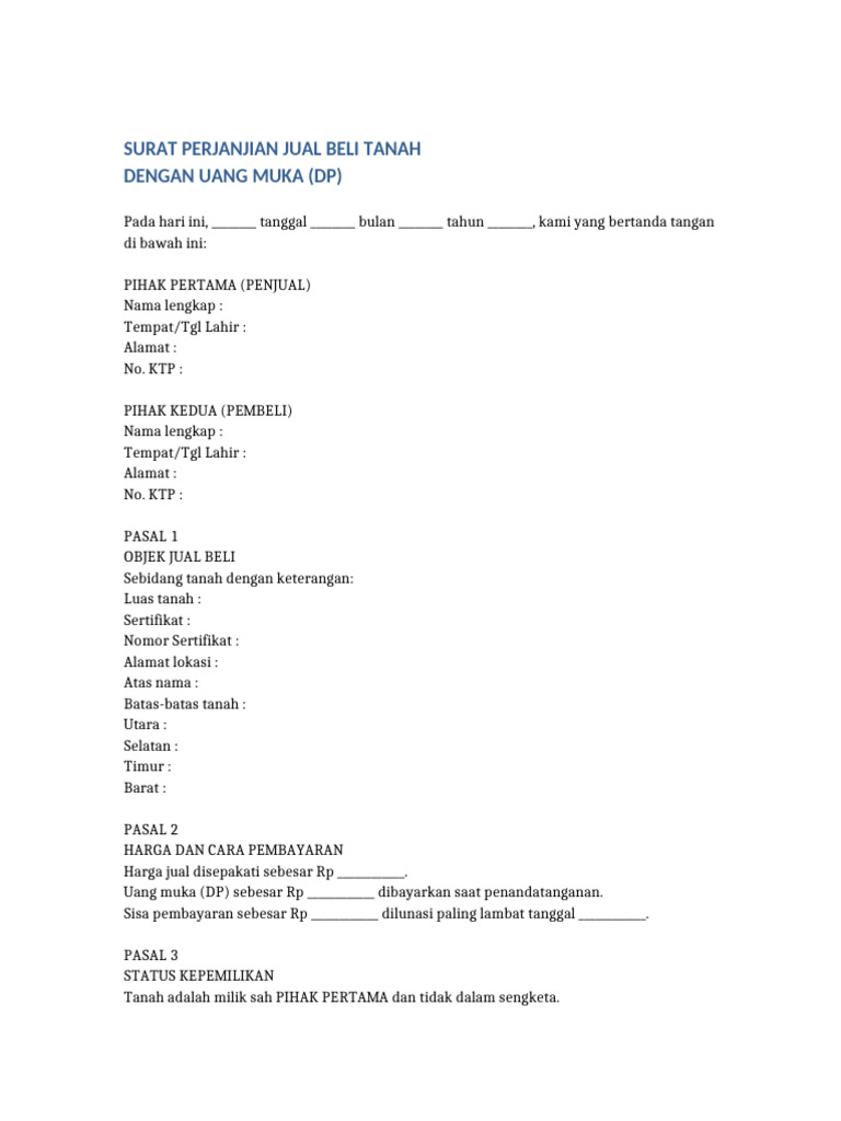 Surat Perb Janjian Jual Beli Tanah DP | PDF