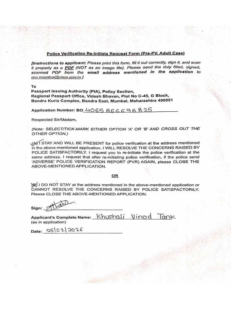 File No BO4065866696825Khushali Vinod Tank Police Verification Re ...