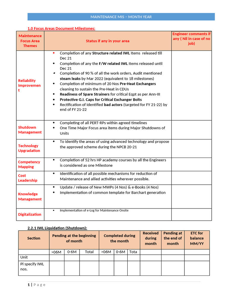 Template For MIS Inputs (00000002) | PDF