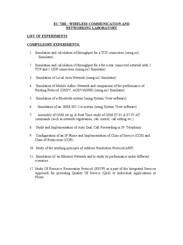 Wireless Communication Lab Pdf Computer Network Quality Of Service