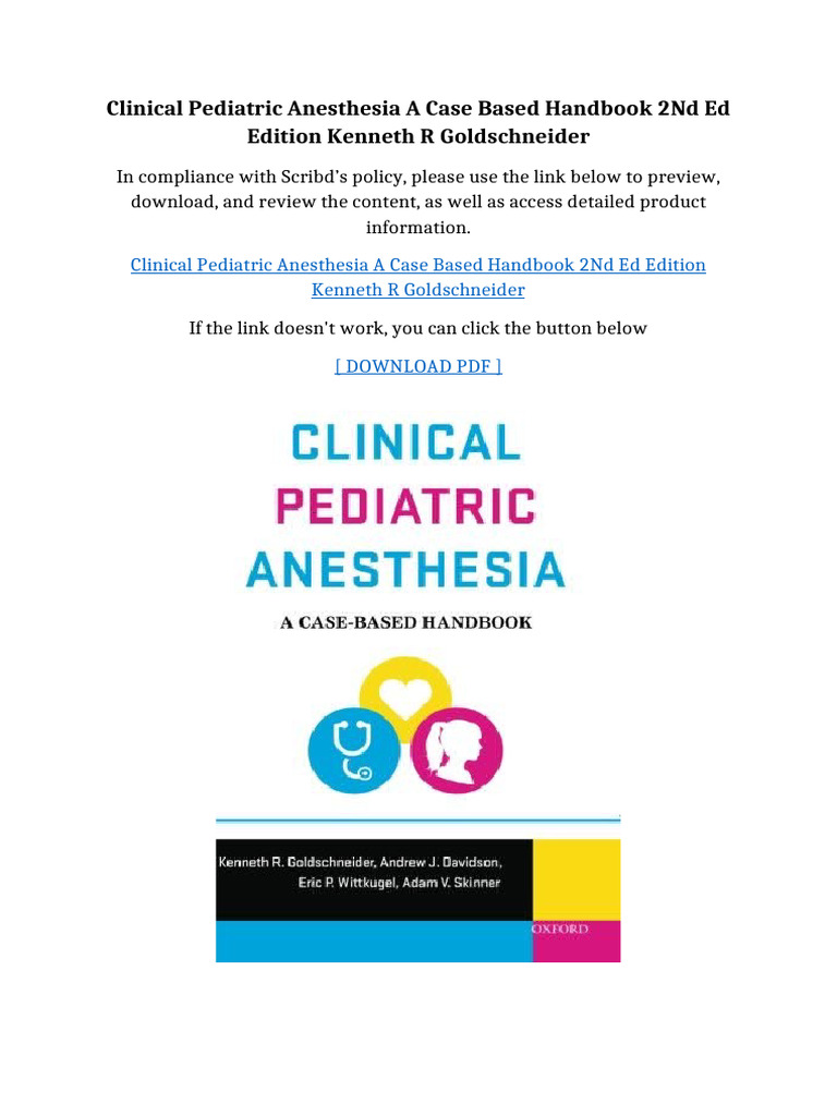 Clinical Pediatric Anesthesia A Case Based Handbook 2nd Ed Edition ...