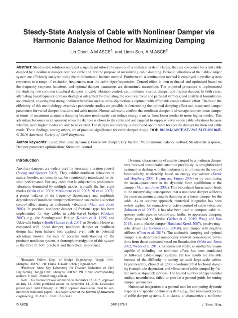 Steady-State Analysis of Cable With Nonlinear Damper Via Harmonic ...