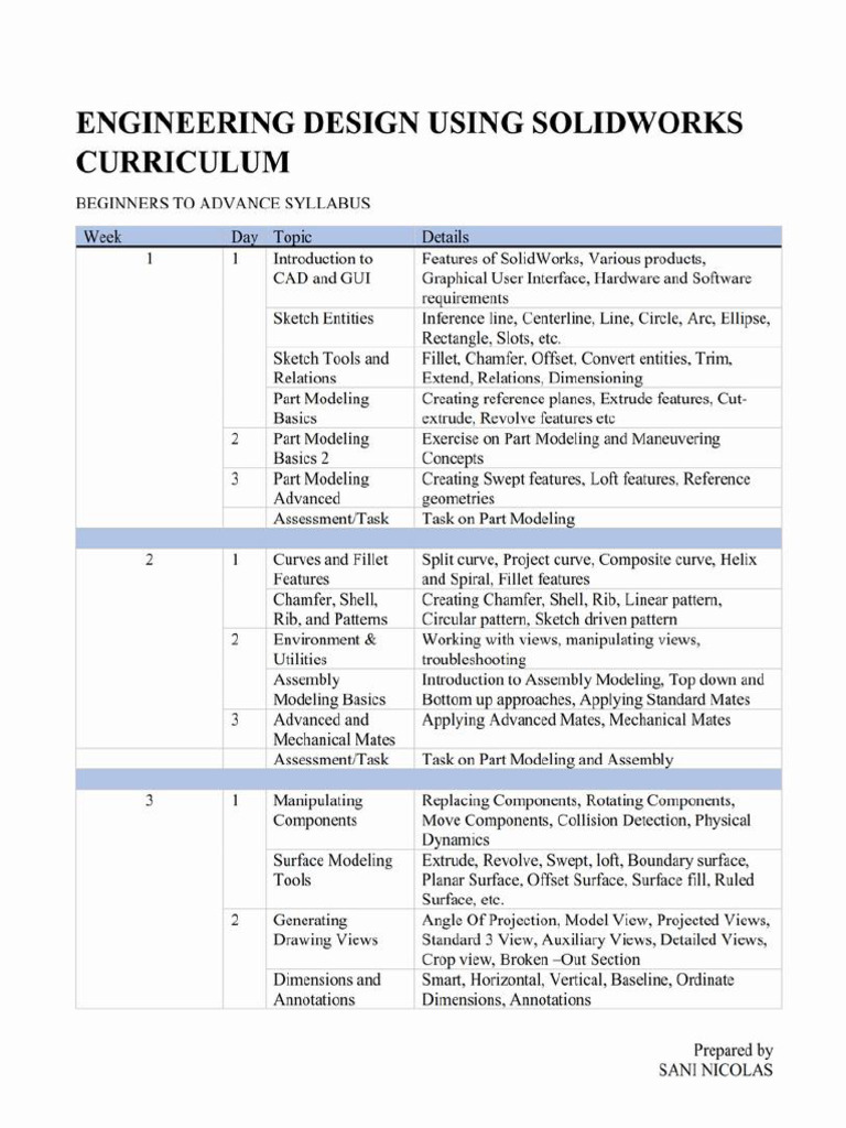 Engineering Design With Solidworks Curriculum | PDF