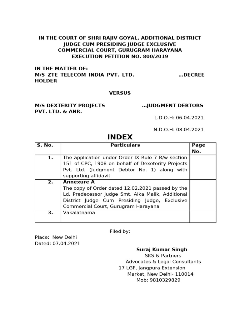 Application To Set Aside Ex-Parte Order | PDF | Judgment (Law) | Affidavit