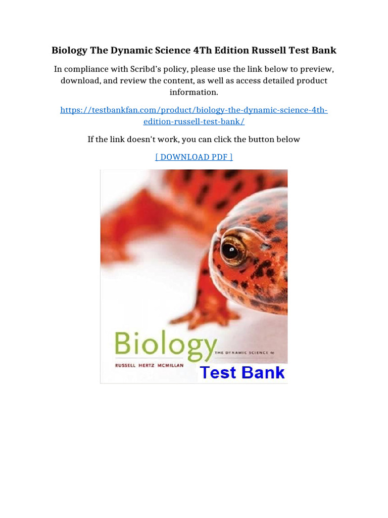Biology The Dynamic Science 4th Edition Russell Test Bank Available ...