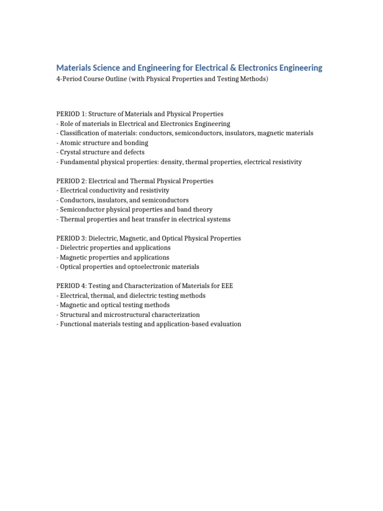 Materials Science For EEE 4 Period Outline | PDF