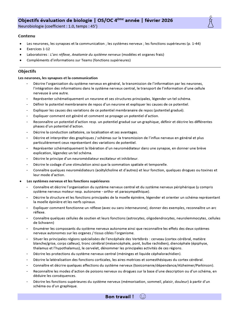Objectifs Neuro 2026 | PDF | Système nerveux | Système nerveux central