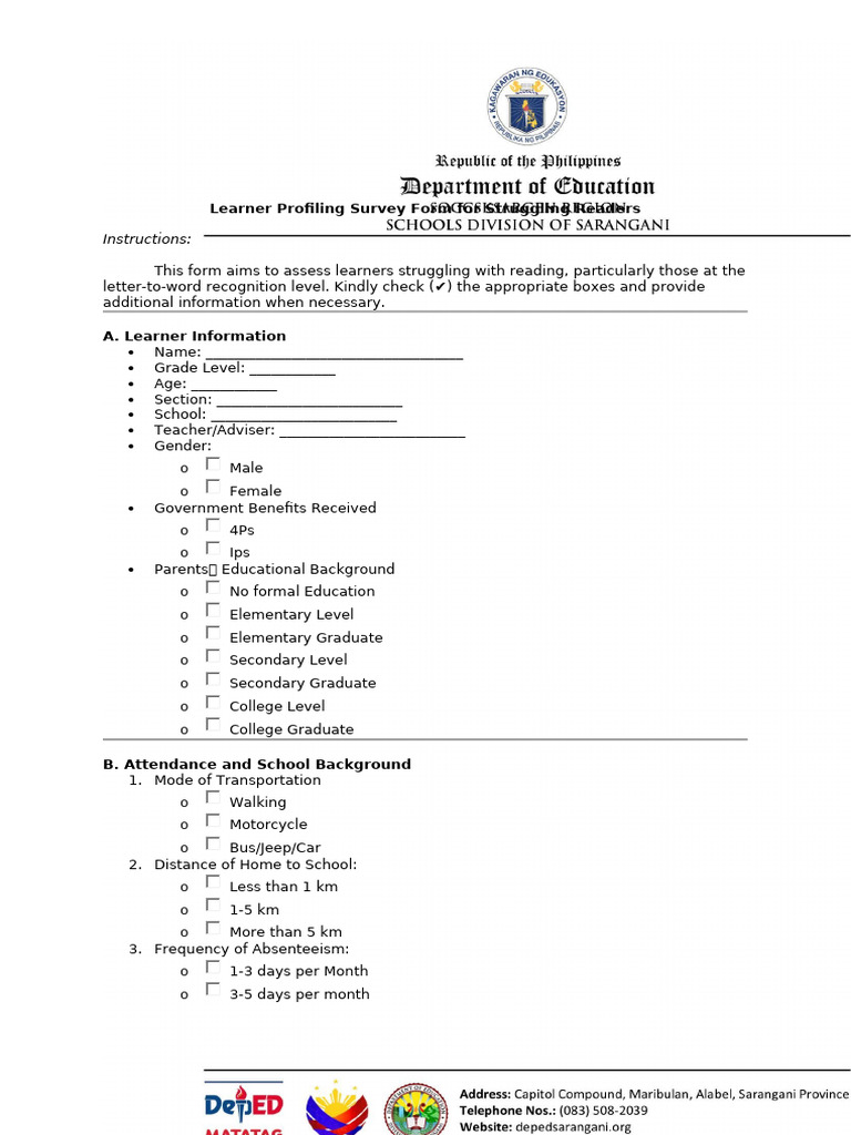 Individual Profiling and List of ARAL Learners Teachers and Classes ...