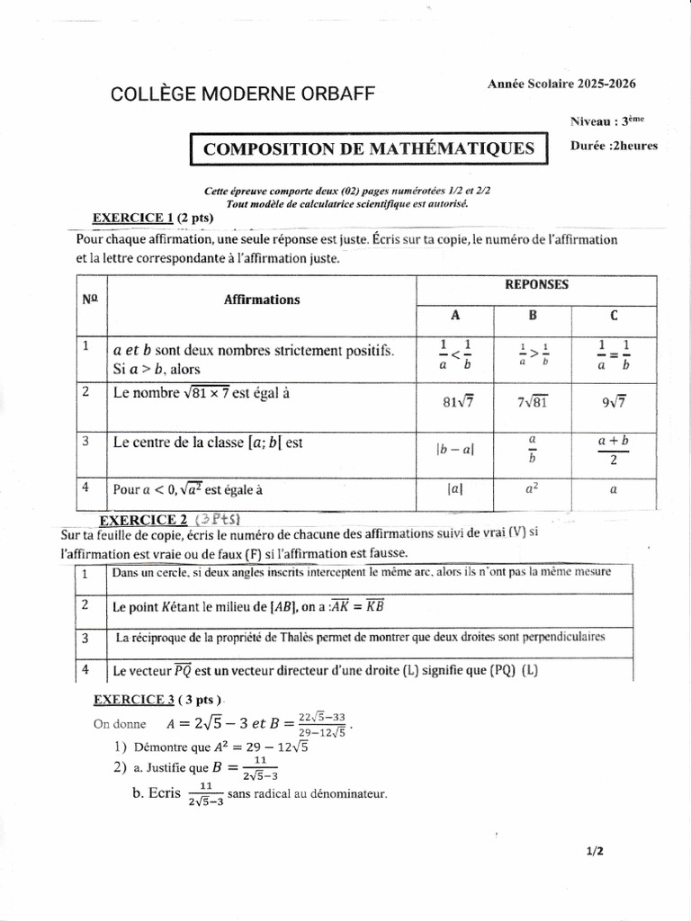 Examen Math | PDF