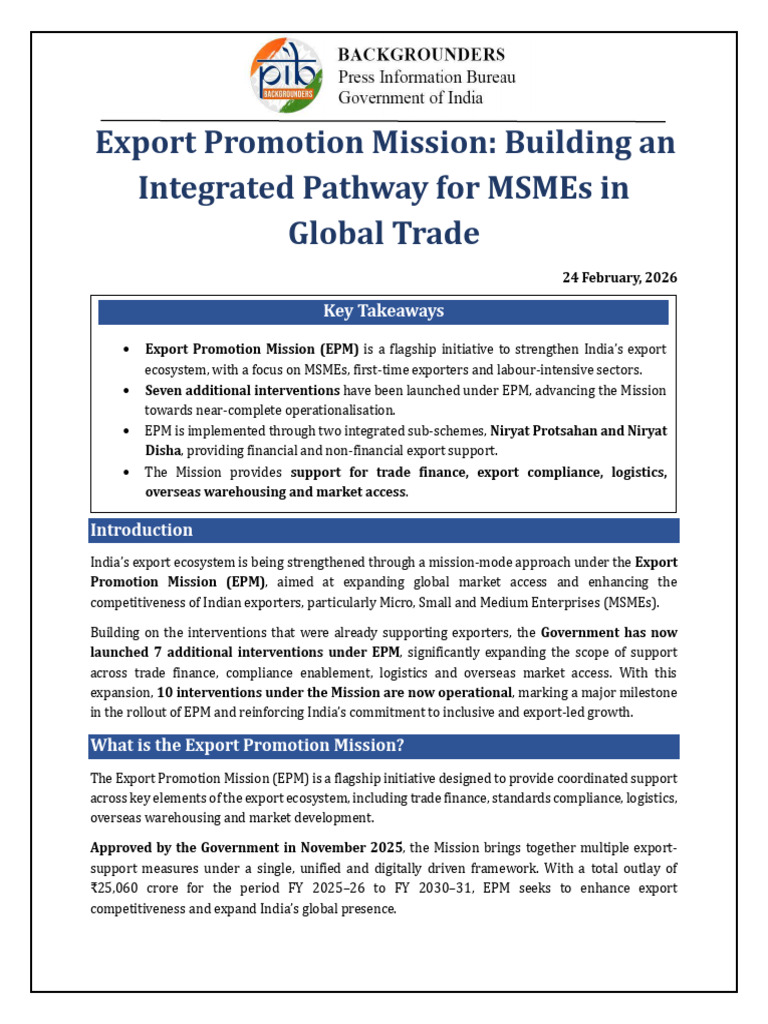 Export Promotion Mission - Building An Integrated Pathway For MSMEs in ...