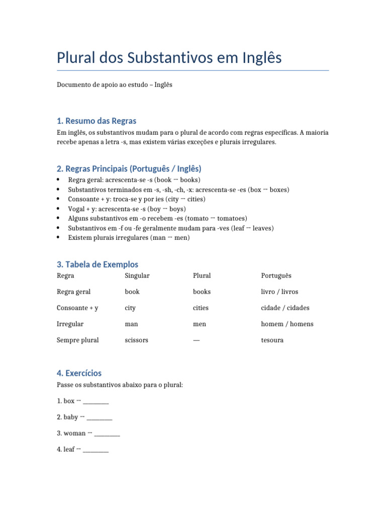 Plural Dos Substantivos em Ingles Completo | PDF