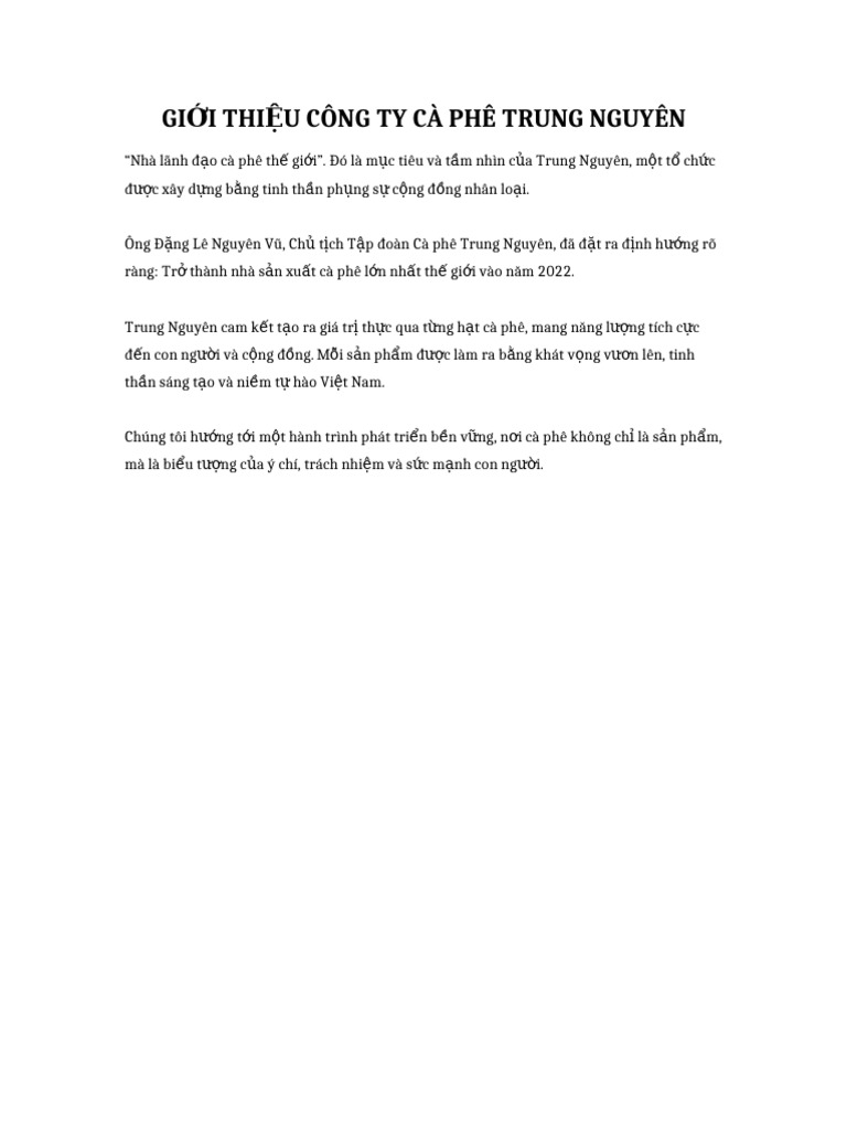 Gioi Thieu Cong Ty CA Phe Trung Nguyen v2 | PDF