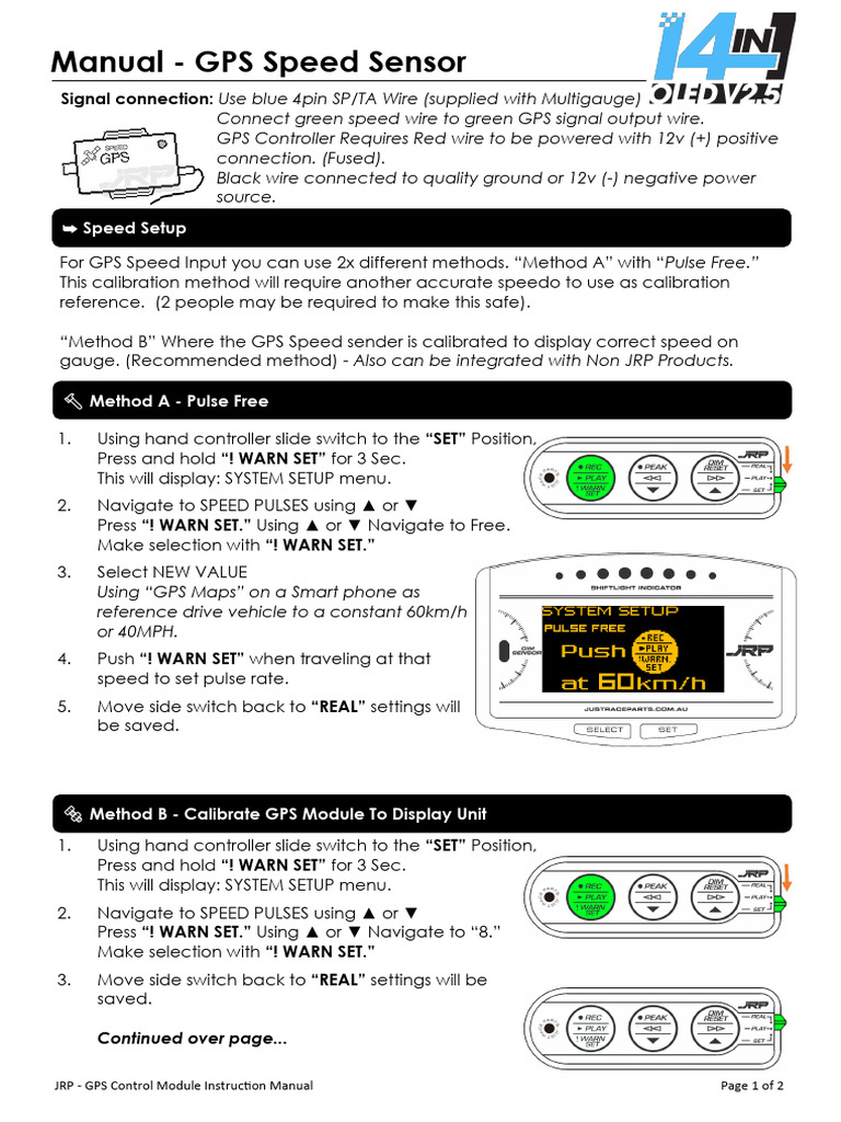 JRP GPS Speed Sensor Manual | PDF | Global Positioning System | Equipment