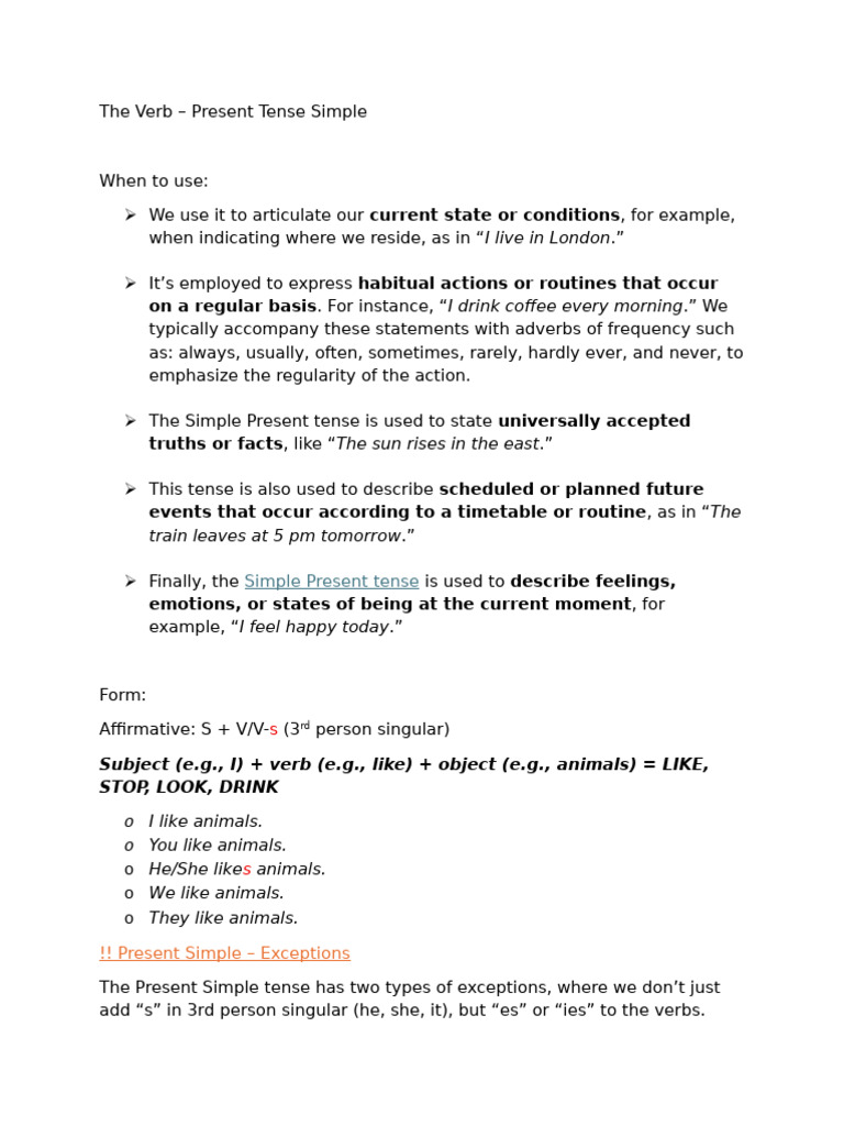 The Verb - Present Simple | PDF | Grammatical Tense | Verb