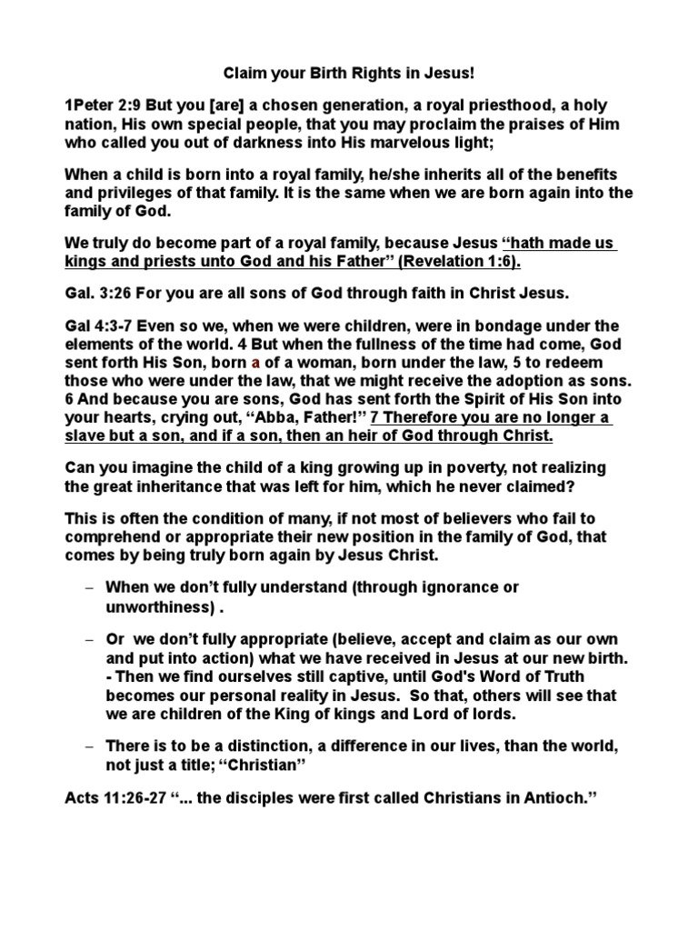 Claim Your Birth Rights in Jesus Born Again Epistle To The Ephesians