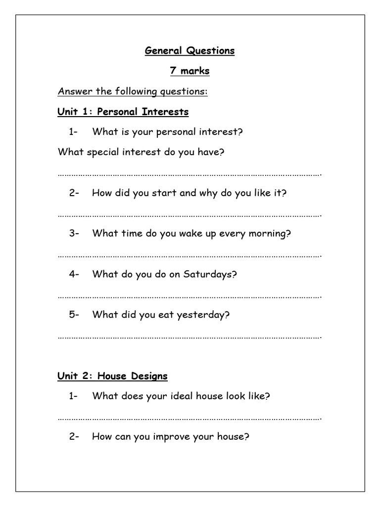 General Questions Sixth Grade | PDF