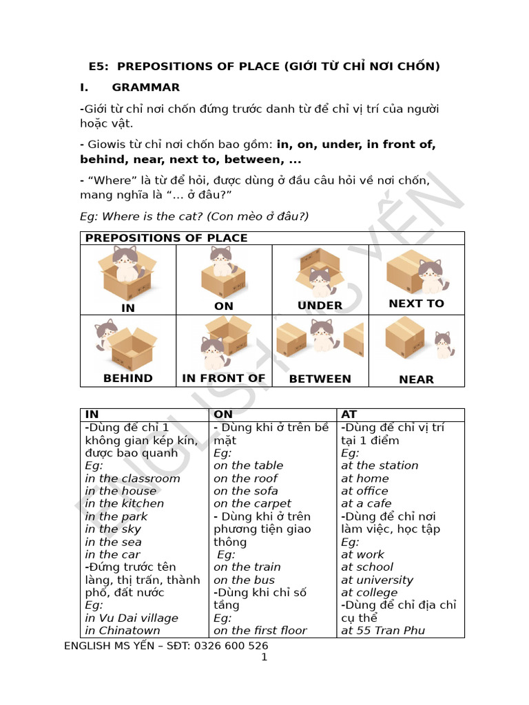 Unit - Prepositions of Place | PDF