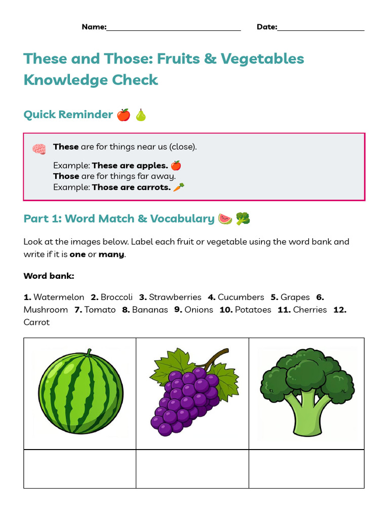 These Those Fruits and Vegetables | PDF