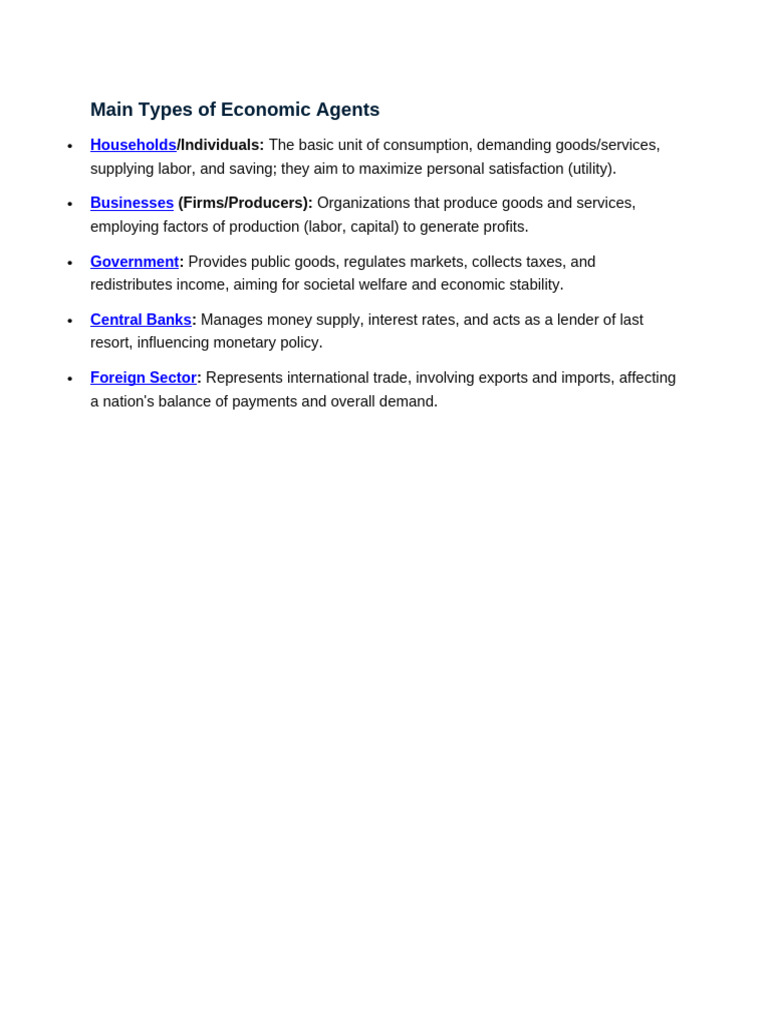 Main Types of Economic Agents | PDF
