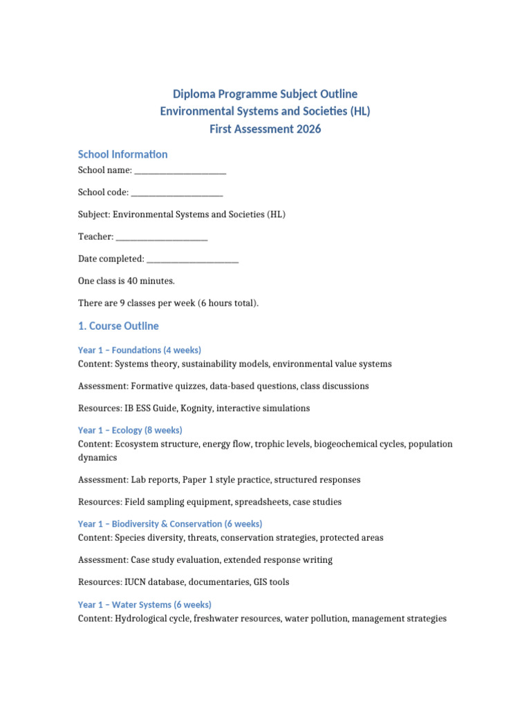 Completed IB ESS HL Subject Outline | PDF | Sustainability ...