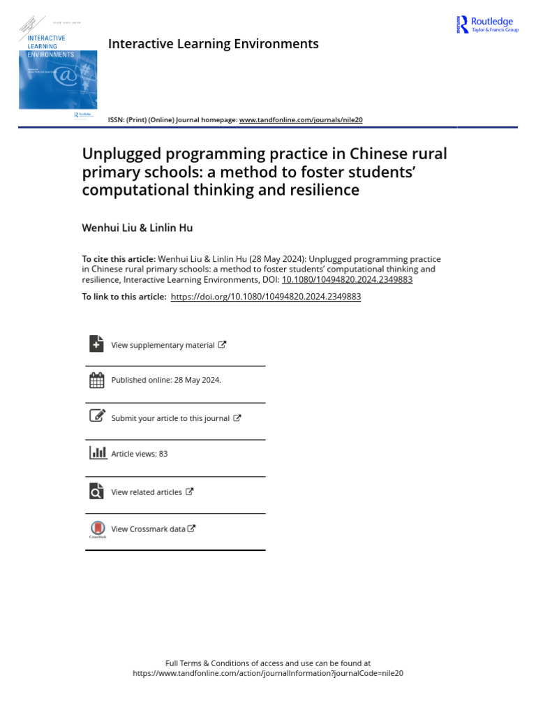 Unplugged Programming Practice in Chinese Rural Primary Schools A ...