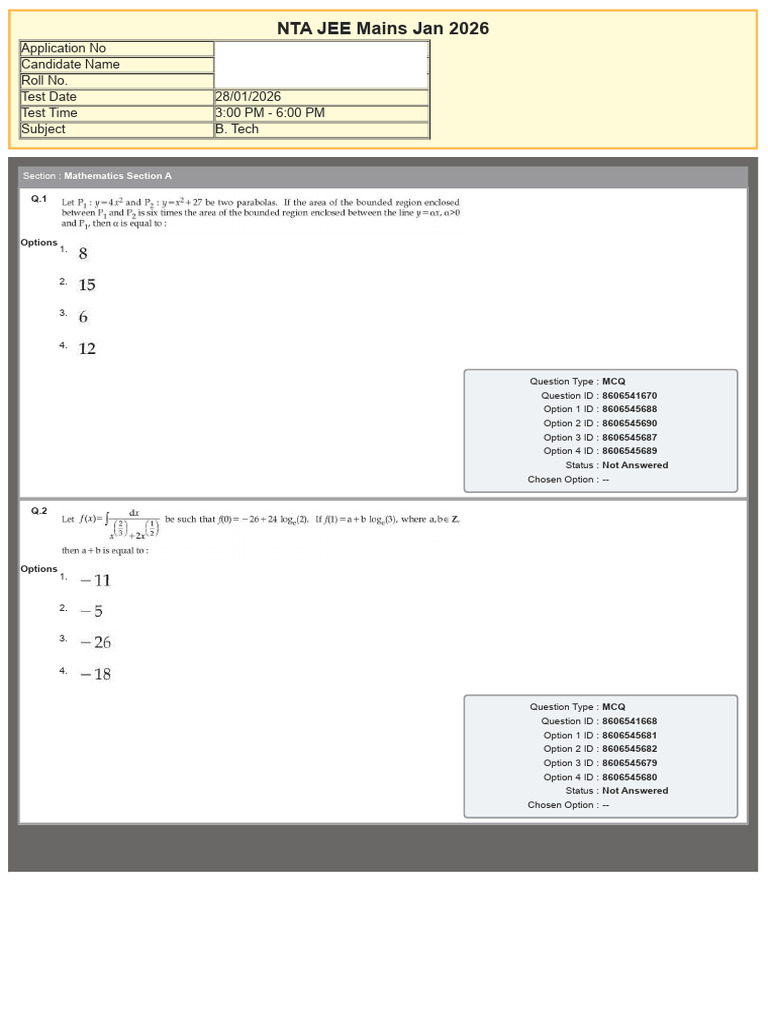Jee Main 2026 Jan 28 Shift 2 Question Paper 1770195950 | PDF ...