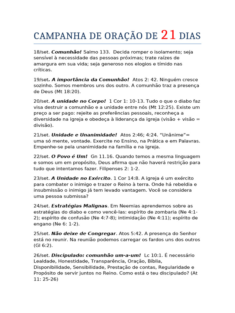 Campanha de Oração de 21 Dias | PDF | Discípulo (cristianismo) | Oração