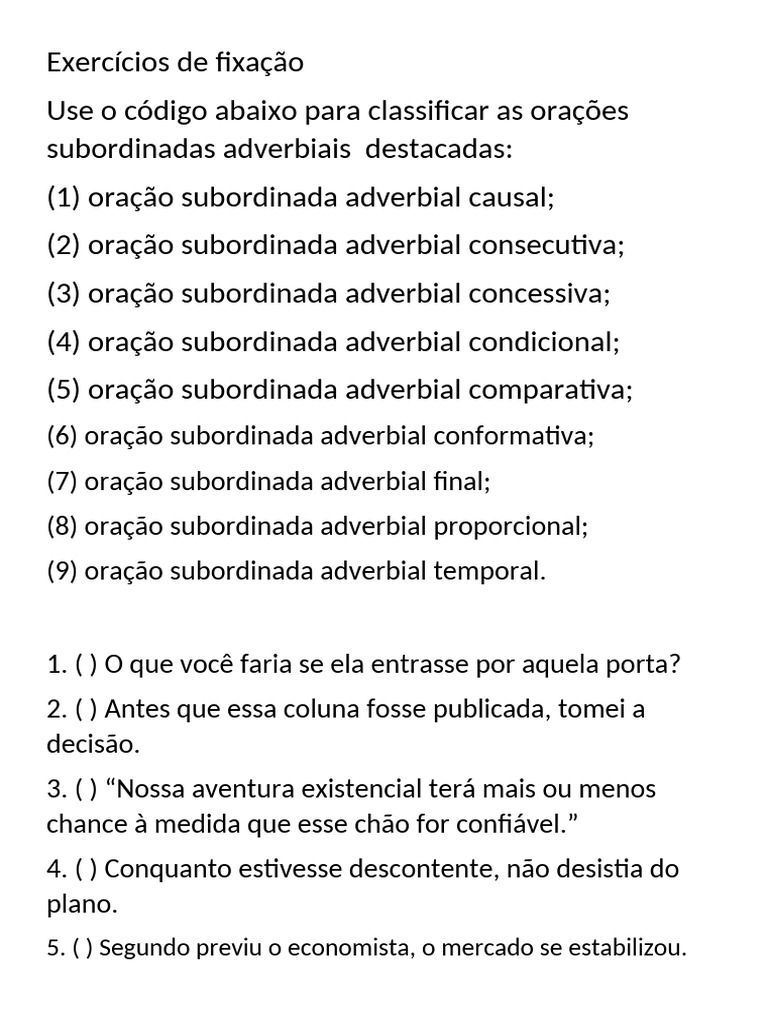 Exercícios de Fixação Oracao Subordinada | PDF