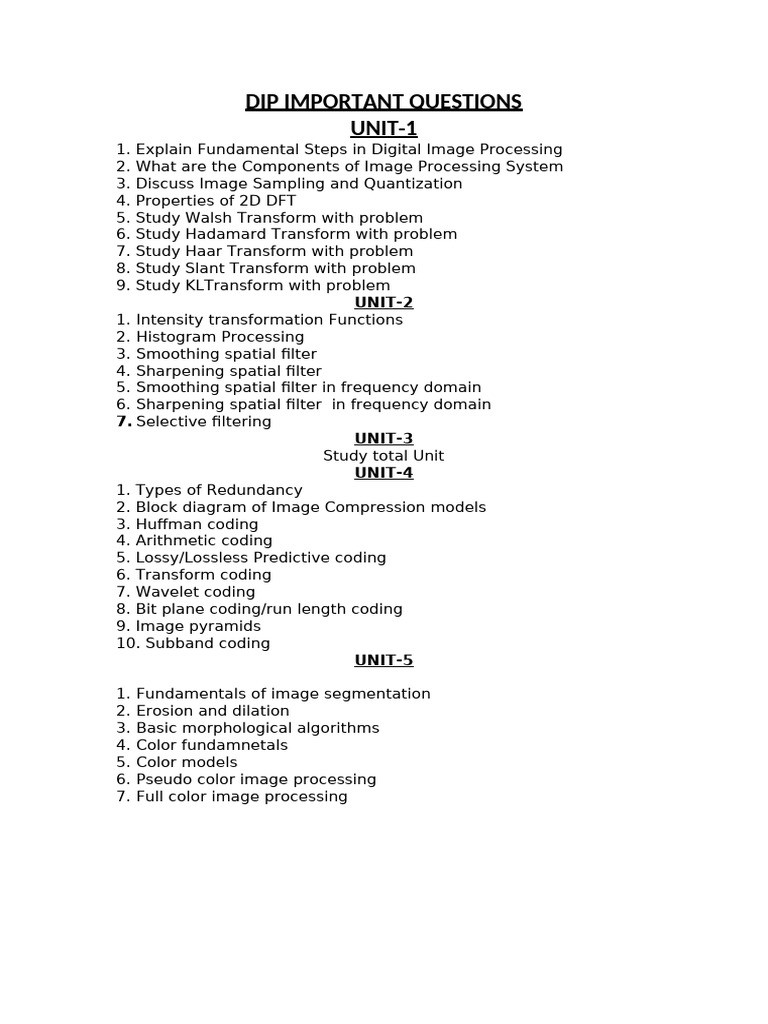 Dip Important Questions | PDF