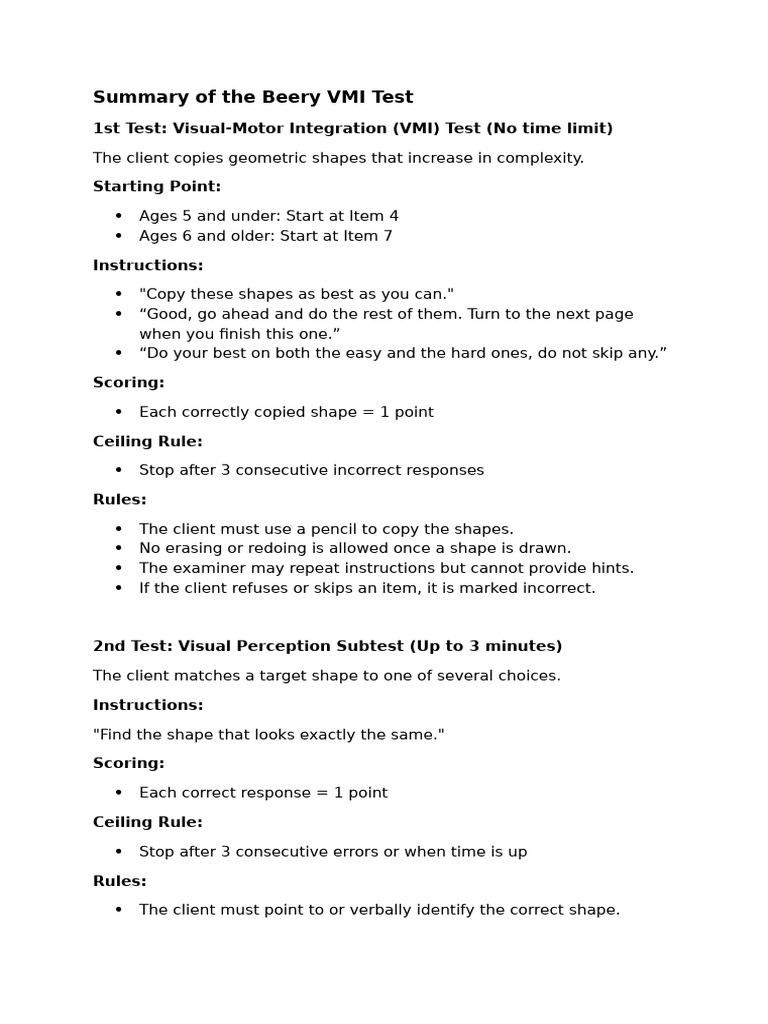Beery Vmi Test Summary | PDF | Cognitive Psychology | Neuroscience