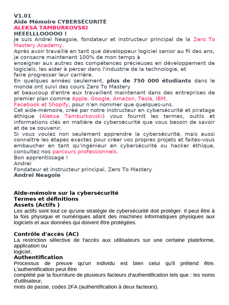 Aide Mémoire CS & HE | PDF | Logiciel malveillant | Sécurité