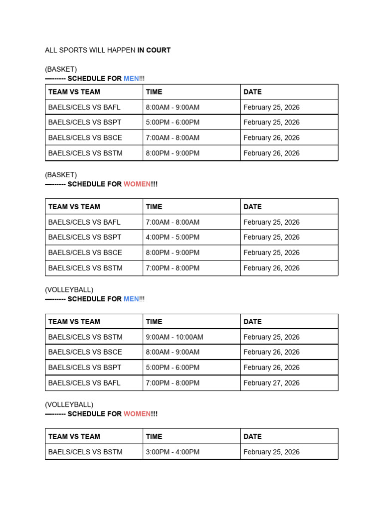 Final Sports Schedule | PDF