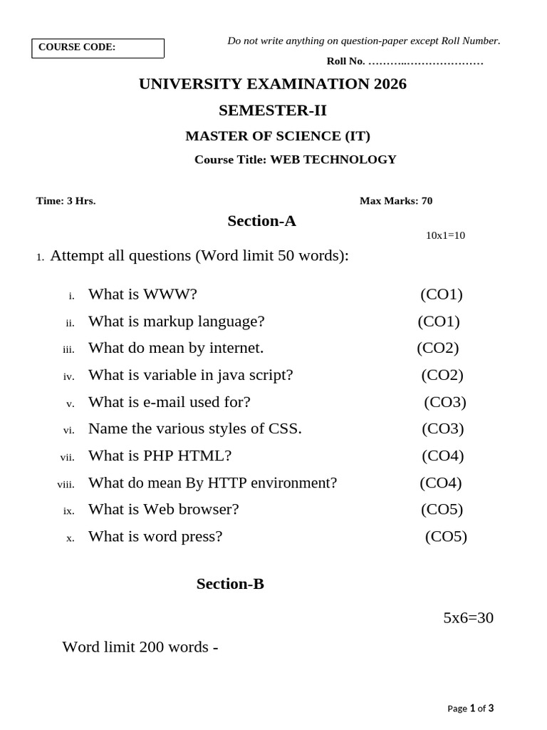 MSC 2ND Sem (It) (Web Technology) | PDF | Html | Php