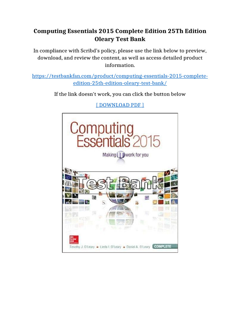 Computing Essentials 2015 Complete Edition 25th Edition OLeary Test ...