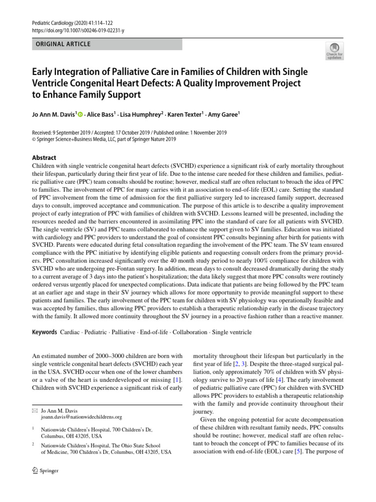 Early Integration of Palliative Care in Families of Children With ...