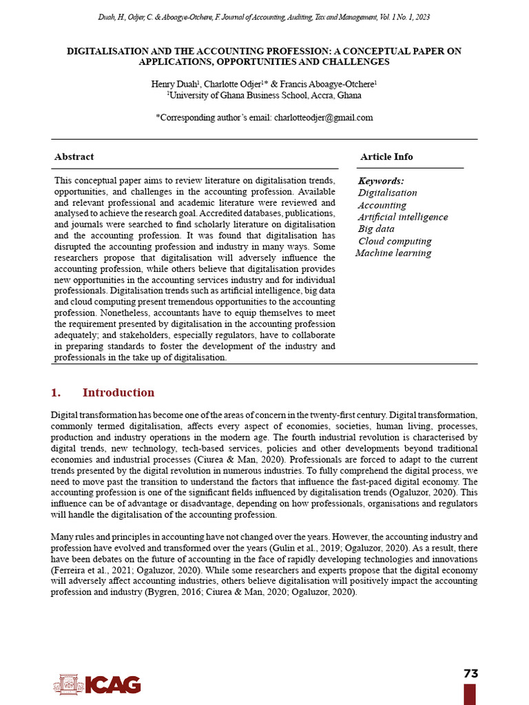 Digitalisation and The Accounting Profession - A Conceptual Paper On ...
