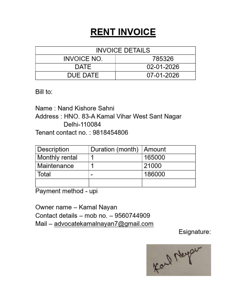 Rent Invoice 02.01.2026 Tenant01 | PDF