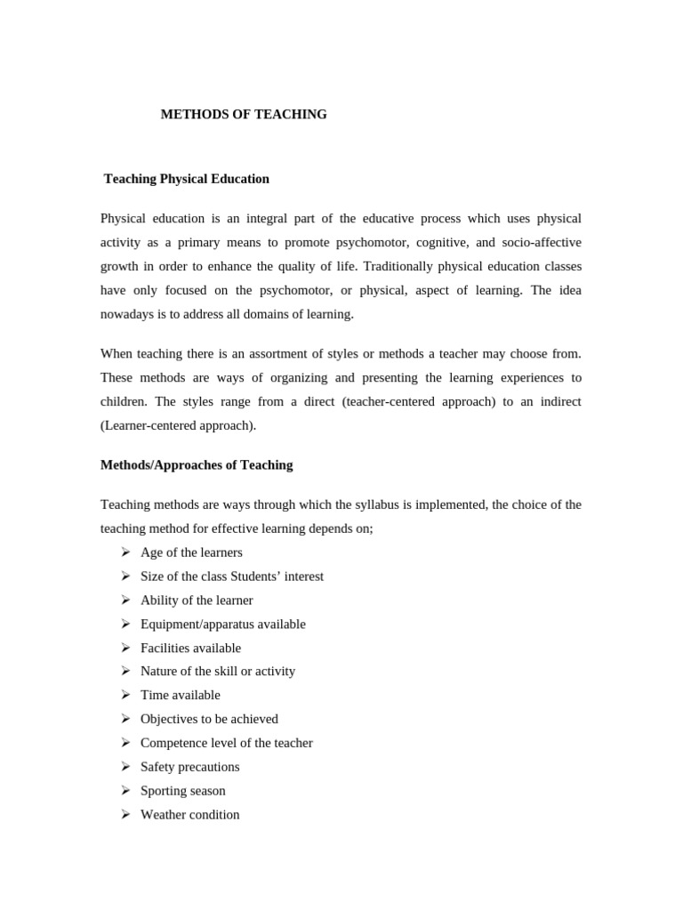 Methods of Teaching PE - 1 | PDF | Learning | Teachers