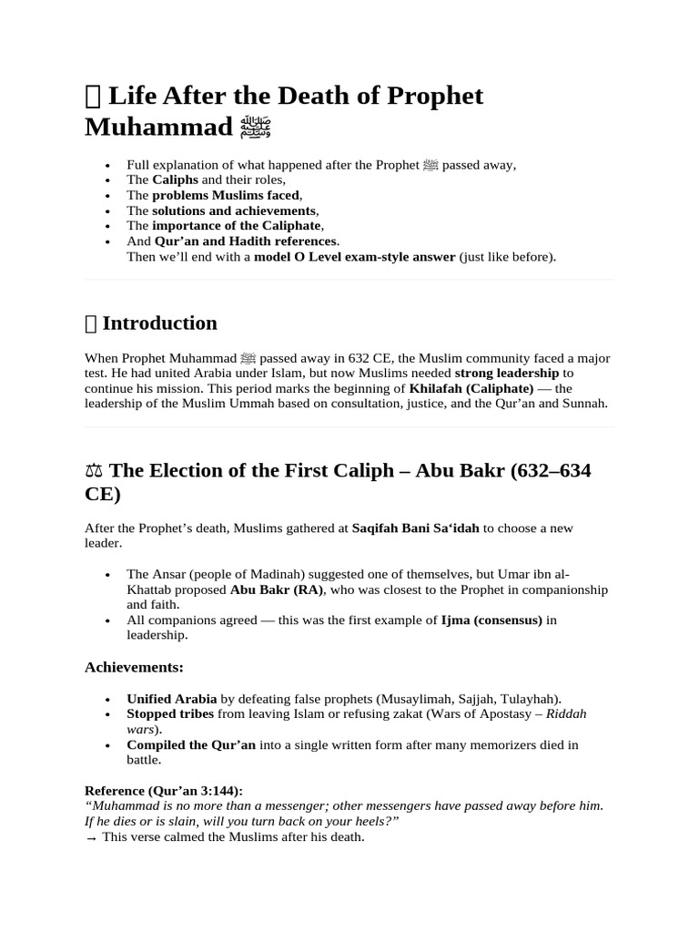 ? Life After The Death of Prophet Muhammad | PDF | Caliphate | Muhammad