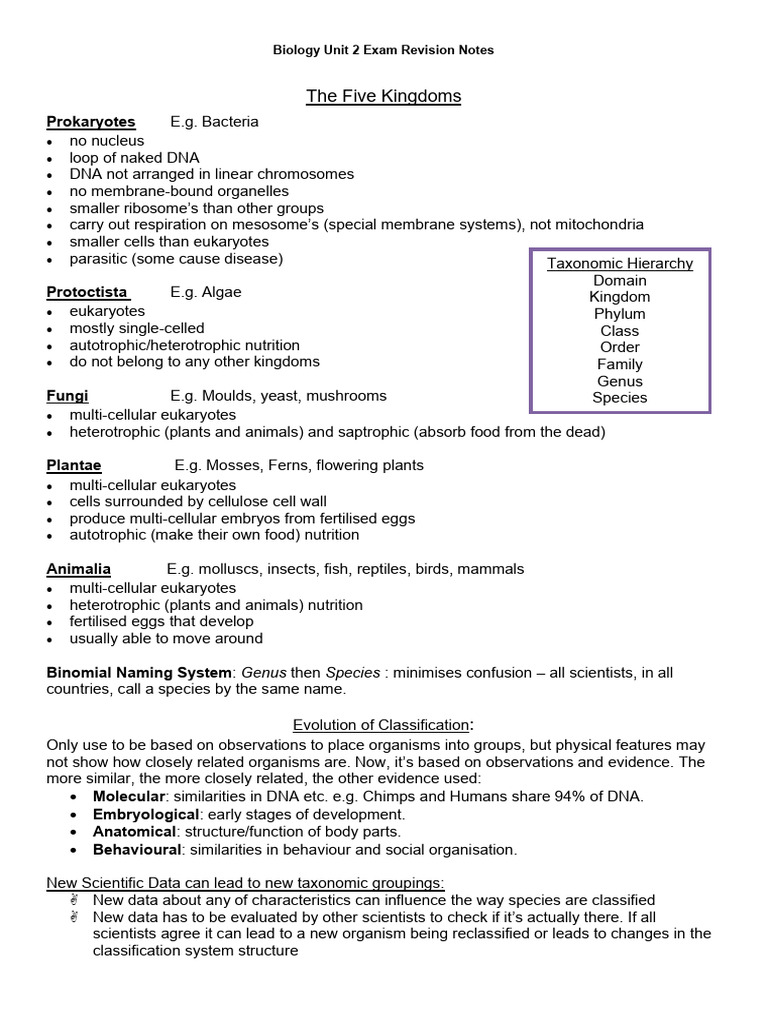 Biology Unit 2 Exam Revision Notes | PDF | Cell (Biology) | Meiosis