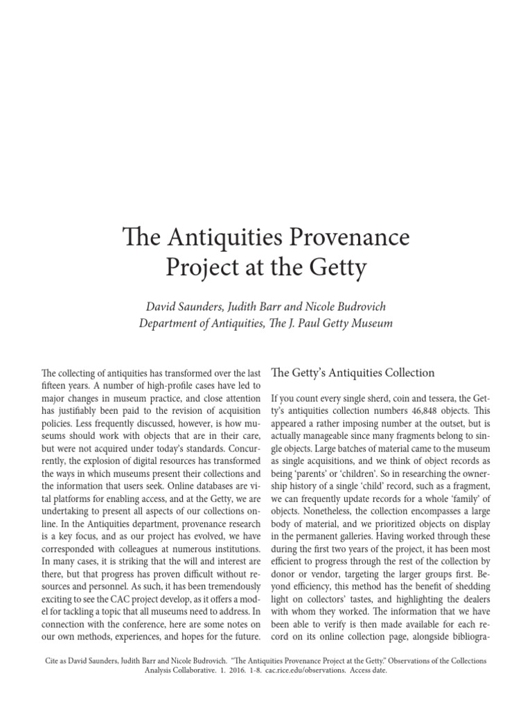 The Antiquities Provenance Project at The Getty | PDF | Louvre | Museum