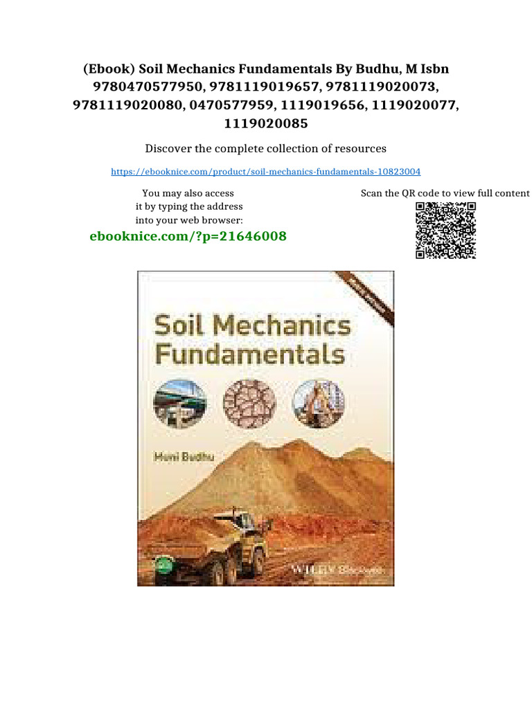 (Ebook) Soil Mechanics Fundamentals by Budhu, M ISBN 9780470577950 ...