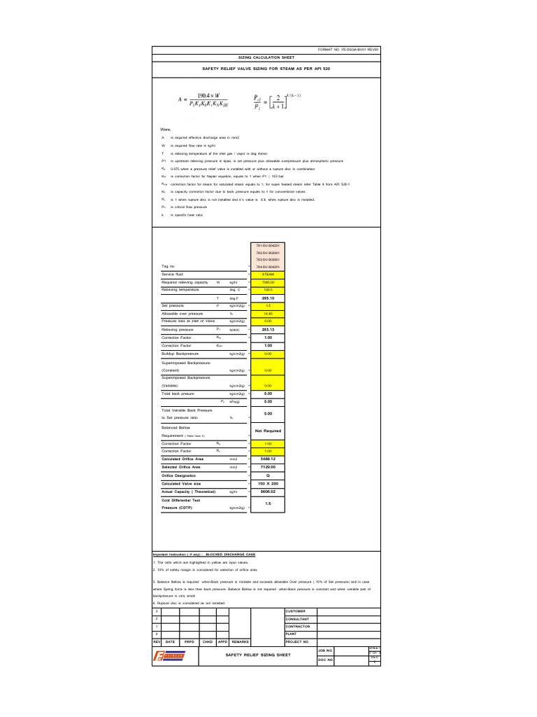 Sizing Calculation Sheet | PDF | Gases | Pressure