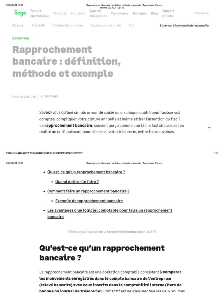 Rapprochement Bancaire - Définition, Méthode Et Exemple - Sage Advice ...